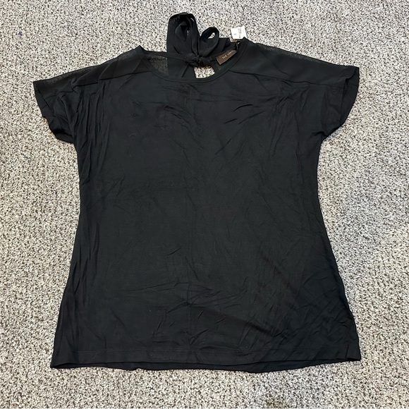 THE LIMITED M Black Jersey Top Chiffon Sheer Shoulder Neck Tie R $35 - Picture 6 of 11